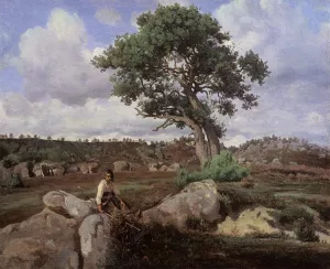 Fontainebleau, 'The Raging One' painting by Jean-Baptiste-Camille Corot
