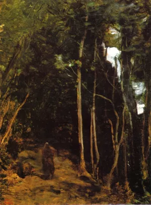 Forest in Fontainbleau by Jean-Baptiste-Camille Corot Oil Painting
