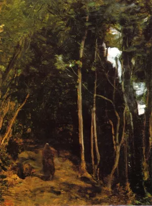 Forest in Fontainbleau Oil painting by Jean-Baptiste-Camille Corot