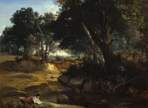 Forest of Fontainebleau by Jean-Baptiste-Camille Corot Oil Painting