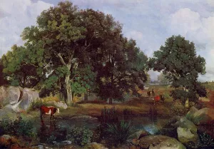 Forest of Fontainebleau by Jean-Baptiste-Camille Corot Oil Painting