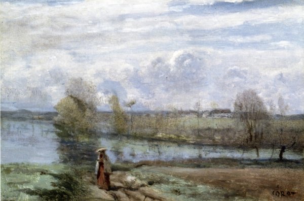 Main Product Photo of Girl by the Water Painting by Jean-Baptiste-Camille Corot