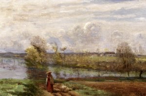 Girl Reading by the Water Oil painting by Jean-Baptiste-Camille Corot