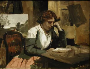 Girl Reading by Jean-Baptiste-Camille Corot - Oil Painting Reproduction