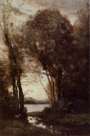 Goatherd Standing, Playing the Flute under the Trees Oil painting by Jean-Baptiste-Camille Corot