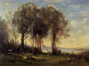 Goatherds on the Borromean Islands by Jean-Baptiste-Camille Corot Oil Painting