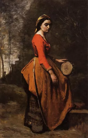 Gypsy with a Basque Tamborine by Jean-Baptiste-Camille Corot - Oil Painting Reproduction