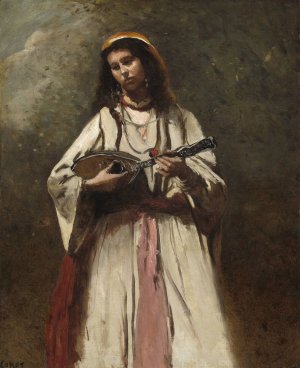 Gypsy Woman with Mandolin by Jean-Baptiste-Camille Corot Oil Painting