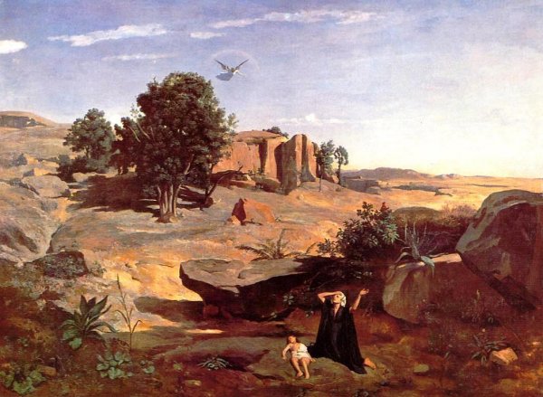 Main Product Photo of Hagar in the Wilderness Painting by Jean-Baptiste-Camille Corot