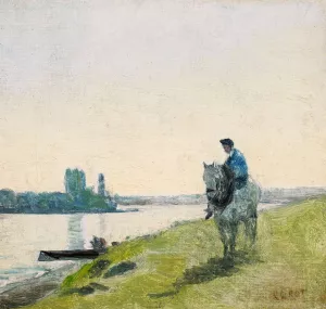 Haleur de bateau sur son cheval Oil painting by Jean-Baptiste-Camille Corot
