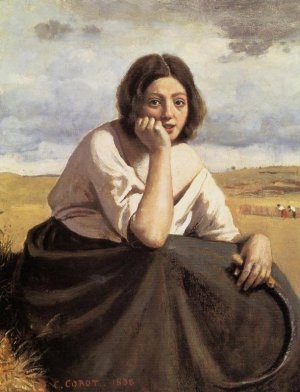 Harvester Holding Her Sickle by Jean-Baptiste-Camille Corot Oil Painting