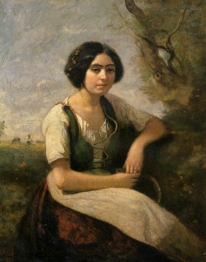 Harvester with Sickle by Jean-Baptiste-Camille Corot Oil Painting