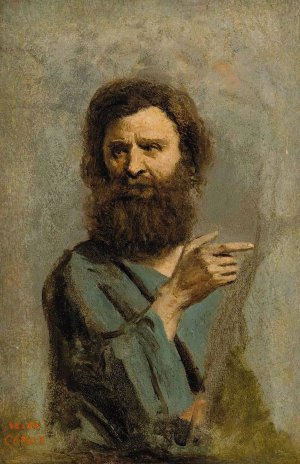 Head of a Bearded Man by Jean-Baptiste-Camille Corot Oil Painting