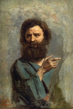Head of Bearded Man (also known as Study for 'The Baptism of Christ') by Jean-Baptiste-Camille Corot Oil Painting