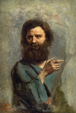 Head of Bearded Man (also known as Study for 'The Baptism of Christ') by Jean-Baptiste-Camille Corot Oil Painting