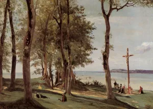 Honfleur - Calvary on the Cote de Grace by Jean-Baptiste-Camille Corot - Oil Painting Reproduction