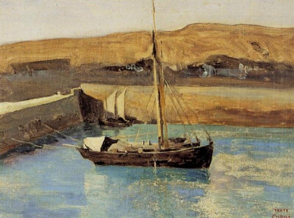 Honfleur - Fishing Boat by Jean-Baptiste-Camille Corot - Hand-Painted Oil Painting Reproduction