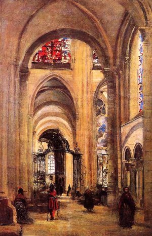 Interior of Sens Cathedral by Jean-Baptiste-Camille Corot Oil Painting