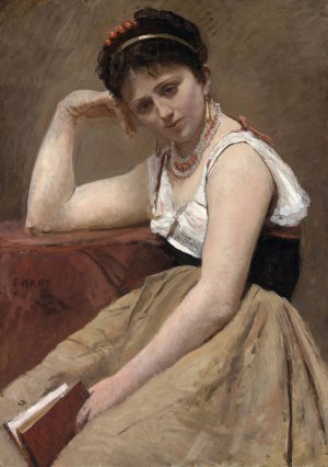 Interrupted Reading by Jean-Baptiste-Camille Corot Oil Painting