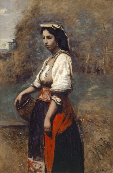 Italian Woman at the Well  by Jean-Baptiste-Camille Corot - Hand-Painted Oil Painting Reproduction