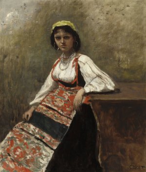 Italian Woman by Jean-Baptiste-Camille Corot Oil Painting