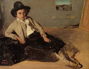 Italian Youth Sitting in Corot's Room in Room by Jean-Baptiste-Camille Corot Oil Painting