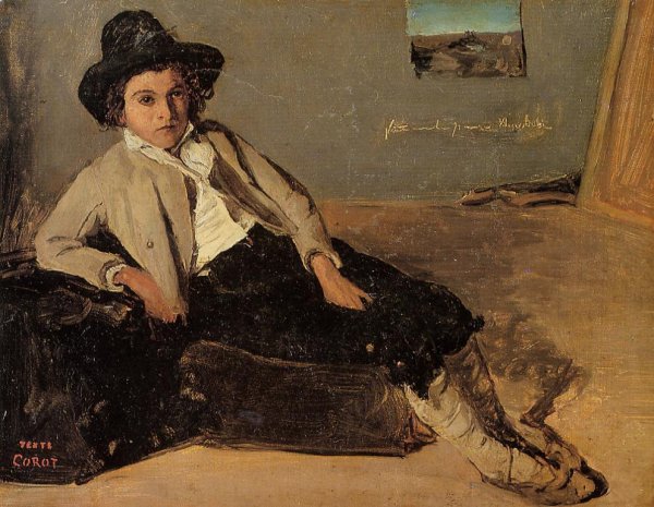Italian Youth Sitting in Corot's Room in Room by Jean-Baptiste-Camille Corot - Hand-Painted Oil Painting Reproduction