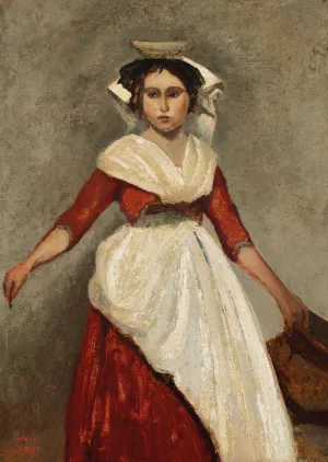 Italienne debout tenant une cruche Oil painting by Jean-Baptiste-Camille Corot