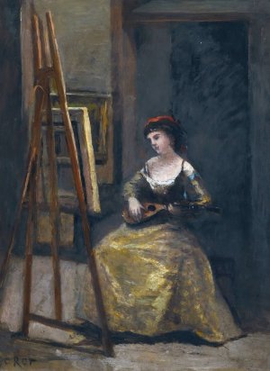 Jeune Femme Jouant De La Mandoline Oil painting by Jean-Baptiste-Camille Corot