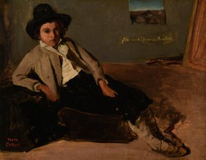 Jeune italien assis by Jean-Baptiste-Camille Corot Oil Painting