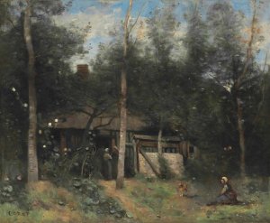 La Chaumiere Aux Sureaux, Normandie by Jean-Baptiste-Camille Corot Oil Painting