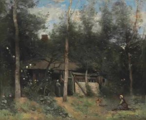 La Chaumiere Aux Sureaux, Normandie by Jean-Baptiste-Camille Corot Oil Painting