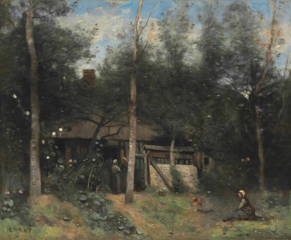 La Chaumiere Aux Sureaux, Normandie by Jean-Baptiste-Camille Corot - Hand-Painted Oil Painting Reproduction