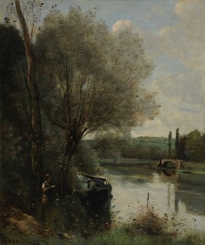 La liseuse sur la rive boisee by Jean-Baptiste-Camille Corot Oil Painting