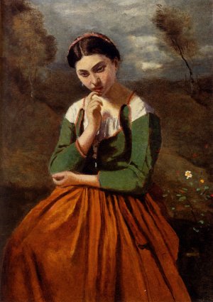 La Meditation by Jean-Baptiste-Camille Corot Oil Painting