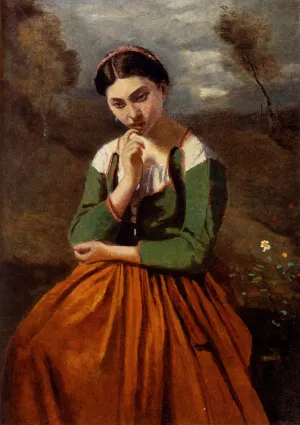La Meditation by Jean-Baptiste-Camille Corot Oil Painting