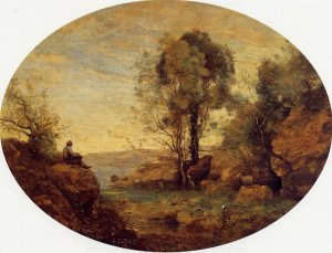 La Patre Dominant la Gorge Rocheuse Oil painting by Jean-Baptiste-Camille Corot