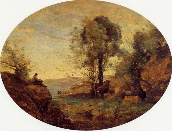 La Patre Dominant la Gorge Rocheuse by Jean-Baptiste-Camille Corot - Hand-Painted Oil Painting Reproduction