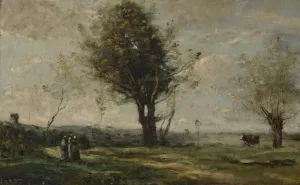 La Rencontre Au Bord Du Chemin by Jean-Baptiste-Camille Corot Oil Painting