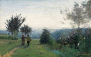 La Rencontre matinale sur les hauteurs de Sevres by Jean-Baptiste-Camille Corot Oil Painting