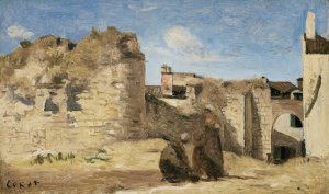 La Rochelle - un coin de la cour de la commanderie by Jean-Baptiste-Camille Corot Oil Painting