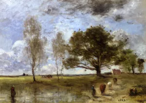 La Sente Aux Vaches by Jean-Baptiste-Camille Corot Oil Painting