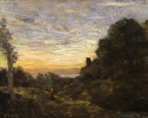 La Tour dans les Arbres by Jean-Baptiste-Camille Corot Oil Painting