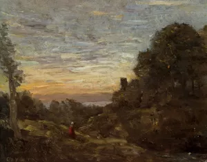 La Tour les Arbres by Jean-Baptiste-Camille Corot Oil Painting