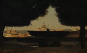 La vasque de la Villa Medicis Oil painting by Jean-Baptiste-Camille Corot