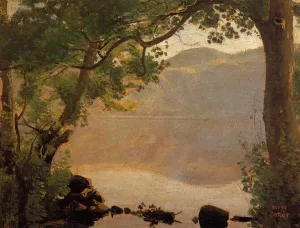 Lake Nemi, Seen through Trees by Jean-Baptiste-Camille Corot - Oil Painting Reproduction