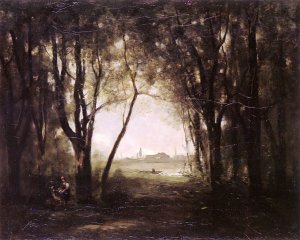 Landscape with a Lake by Jean-Baptiste-Camille Corot Oil Painting