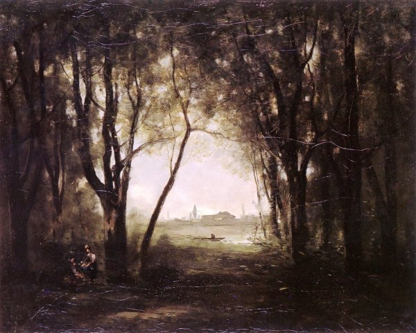 Landscape with a Lake by Jean-Baptiste-Camille Corot - Hand-Painted Oil Painting Reproduction