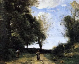 Landscape with Three Figures by Jean-Baptiste-Camille Corot Oil Painting