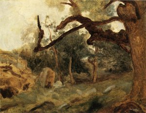 L'Arbre Tordu, Les Chenes du Mont Usey, Fontainebleau Oil painting by Jean-Baptiste-Camille Corot